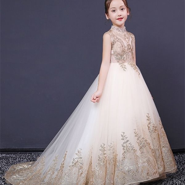 glizt sequin gold lace girl first communion dress long trailing ball gown girls pageant party gown flower girl dress for wedding 0924, Red;yellow 
glizt sequin gold lace girl first communion dress long trailing ball gown girls pageant party gown flower girl dress for wedding 0924, Red;yellow