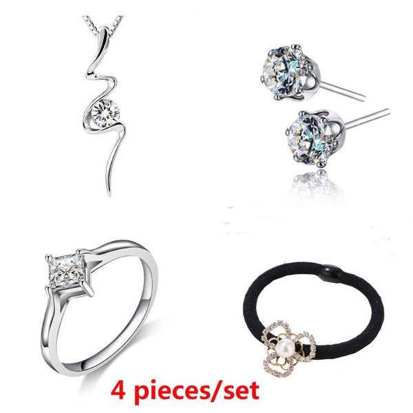 women fashion crystal zircon jewelry set necklace ring earring bracelet headdress surprise gift, Silver
women fashion crystal zircon jewelry set necklace ring earring bracelet headdress surprise gift, Silver