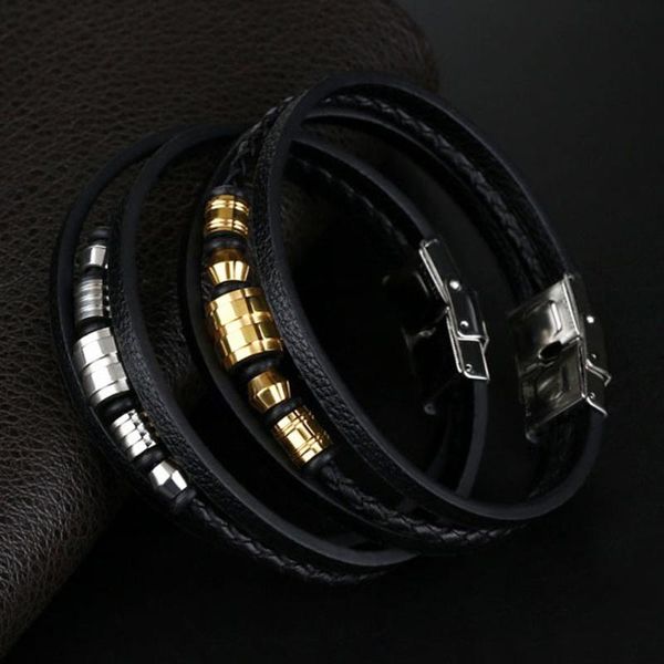 charm bangles handmade jewelry leather bracelet men vintage weave multilayer cuff titanium steel bracelet fashion accessories, Golden;silver
charm bangles handmade jewelry leather bracelet men vintage weave multilayer cuff titanium steel bracelet fashion accessories, Golden;silver