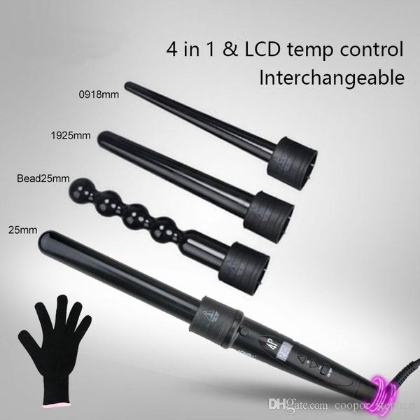 lcd digital display unique bead curling wand 4 in 1 interchangeable hair curler iron with glove in set
lcd digital display unique bead curling wand 4 in 1 interchangeable hair curler iron with glove in set