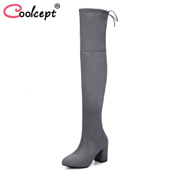 boots coolcept women high heel over knee lace up shoes ladies soft flock winter botas thick fashion footwear size 34-39, Black
boots coolcept women high heel over knee lace up shoes ladies soft flock winter botas thick fashion footwear size 34-39, Black
