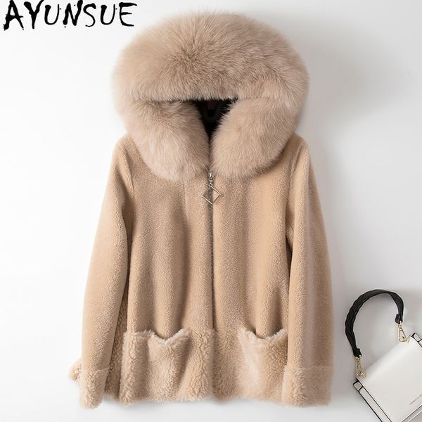 ayunsue real fur coat women winter jacket fur collar hooded sheep shearing 100% wool abrigos mujer invierno 2020 sfl1842, Black
ayunsue real fur coat women winter jacket fur collar hooded sheep shearing 100% wool abrigos mujer invierno 2020 sfl1842, Black