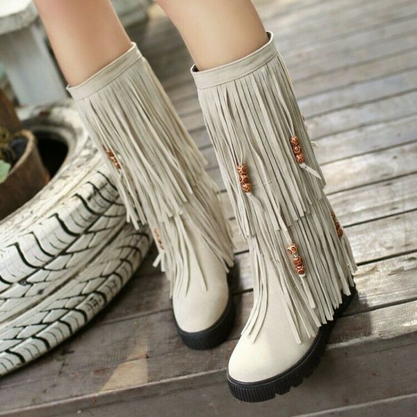 womens tassel double fringe mid calf boots hidden wedge moccasin boot plus size, Black
womens tassel double fringe mid calf boots hidden wedge moccasin boot plus size, Black