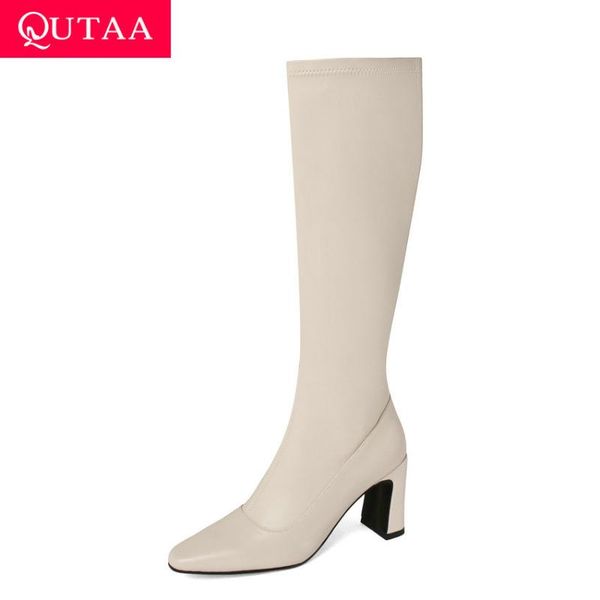 boots qutaa 2021 knee high women autumn winter square heel zipper long quality cow leather pu shoes size 34-43, Black 
boots qutaa 2021 knee high women autumn winter square heel zipper long quality cow leather pu shoes size 34-43, Black