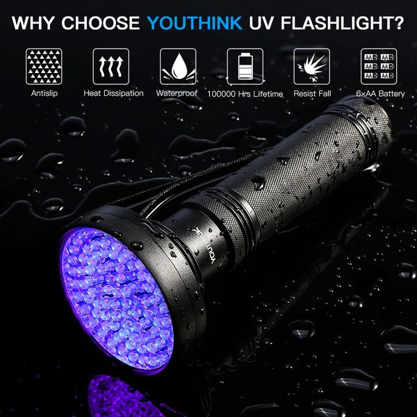Ipx-6 Waterproof Low Power Uv 100 Led Blacklight Scorpion 395-400nm Violet Flashlight Detection Torch Light