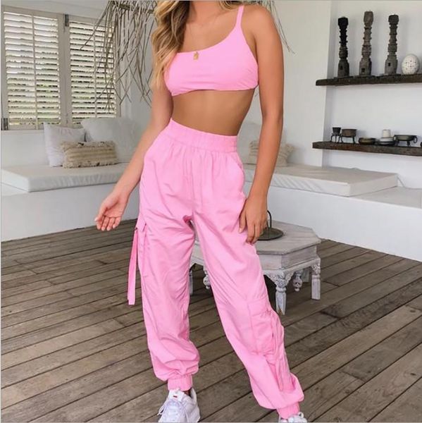 women suits set summer sling slim loose women's motorcycle clothing sling+long pants 2 piece, White
women suits set summer sling slim loose women's motorcycle clothing sling+long pants 2 piece, White