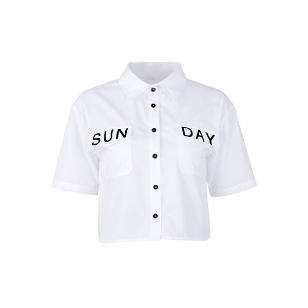 women's blouses & shirts streetwear sunday letter printed blouse women summer chic girl's short sleeve buttons pockets party 2021, White
women's blouses & shirts streetwear sunday letter printed blouse women summer chic girl's short sleeve buttons pockets party 2021, White