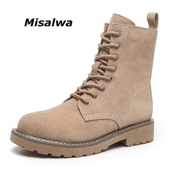 misalwa middle tube high women cow suede leather boots casual lace-up female shoes beige black round toe slim anti-skid boot
misalwa middle tube high women cow suede leather boots casual lace-up female shoes beige black round toe slim anti-skid boot