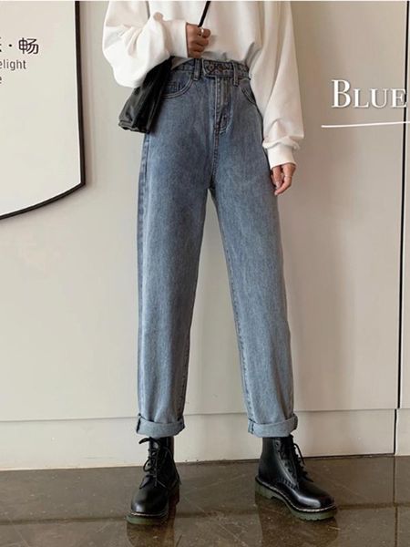women spring autumn fashion korea bf style empire waist straight pant office lady oversized casual denim women jeans, Blue
women spring autumn fashion korea bf style empire waist straight pant office lady oversized casual denim women jeans, Blue
