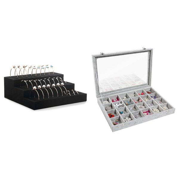 1pcs 24 grid jewelry tray showcase display storage tray & 1pcs flannel bracelet necklace jewelry storage box, Pink;blue
1pcs 24 grid jewelry tray showcase display storage tray & 1pcs flannel bracelet necklace jewelry storage box, Pink;blue