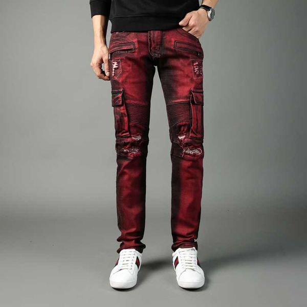 jeans youth red big pocket style personality punk big size motorcycle jeans men, Blue
jeans youth red big pocket style personality punk big size motorcycle jeans men, Blue