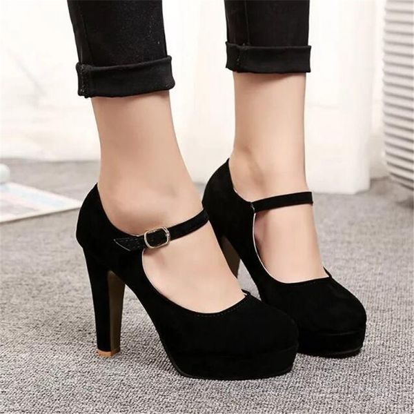 woman shoes 12cm high heels suede women 's shoes summer the new high heels rounded suede comfortable work, Black