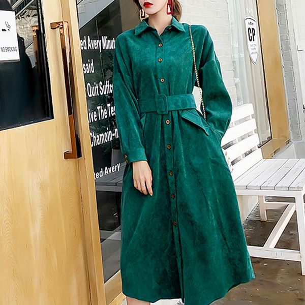normov autumn winter women dress elegant solid turn down collar long sleeve button sashes corduroy dresses vintage femme dress, Black;gray
normov autumn winter women dress elegant solid turn down collar long sleeve button sashes corduroy dresses vintage femme dress, Black;gray