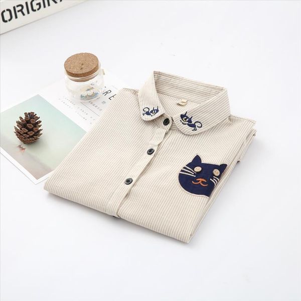 2020 autumn women shirts blouses embroidery cat long sleeve shirt striped camisas femininas fashion office work wear ladies, White
2020 autumn women shirts blouses embroidery cat long sleeve shirt striped camisas femininas fashion office work wear ladies, White
