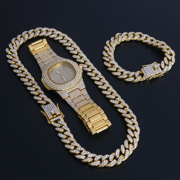 gold necklace +watch+bracelet hip hop miami cuban chain iced out paved rhinestones cz bling rapper for men jewelry new, Silver
gold necklace +watch+bracelet hip hop miami cuban chain iced out paved rhinestones cz bling rapper for men jewelry new, Silver