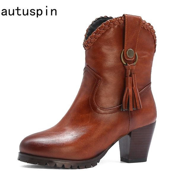 autuspin retro pu leather women casual boots 2020 vintage tassel thick heels pumps winter plush party basic shoes western boots, Black
autuspin retro pu leather women casual boots 2020 vintage tassel thick heels pumps winter plush party basic shoes western boots, Black