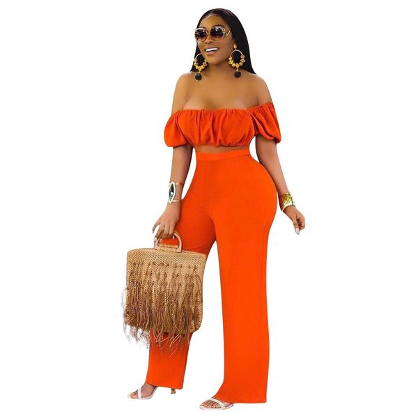 women clothing 2 piece set slash neck off shoulder crop straight pants set solid color women two piece outfits, White
women clothing 2 piece set slash neck off shoulder crop straight pants set solid color women two piece outfits, White