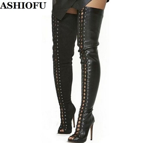 ashiofu handmade womens thigh high boots club party over knee boots autumn peep-toe high heel fashion shoes, Black
ashiofu handmade womens thigh high boots club party over knee boots autumn peep-toe high heel fashion shoes, Black