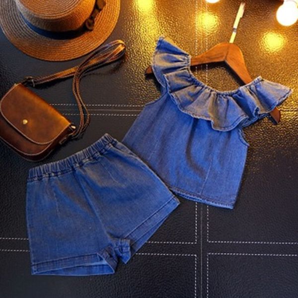 2020 summer girls' clothing sets fashion denim shoulder flying sleeve + shorts 2pcs baby kids clothes suit children clothing, White
2020 summer girls' clothing sets fashion denim shoulder flying sleeve + shorts 2pcs baby kids clothes suit children clothing, White