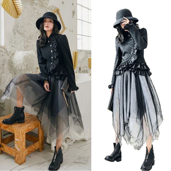 runway 2 piece set women autumn black cascading ruffle coat and fashion irregular mesh patchwork skirt clothes suits sl488, Gray
runway 2 piece set women autumn black cascading ruffle coat and fashion irregular mesh patchwork skirt clothes suits sl488, Gray