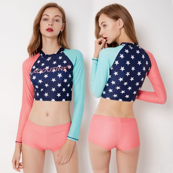 women's long sleeve crop rash guard two piece swimsuits with boyshorts strar printed sun uv protection surfing swimming suit
women's long sleeve crop rash guard two piece swimsuits with boyshorts strar printed sun uv protection surfing swimming suit