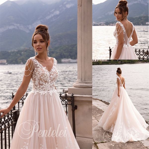 champagne a-line pentelei wedding dresses beading lace appliqued bridal gown backless custom made long vestidos de novia, White
champagne a-line pentelei wedding dresses beading lace appliqued bridal gown backless custom made long vestidos de novia, White