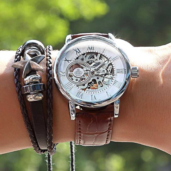 orkina transparent watch men mechanical watches hollow skeleton hand-wind male sport wrist watch relogio masculino, Slivery;brown
orkina transparent watch men mechanical watches hollow skeleton hand-wind male sport wrist watch relogio masculino, Slivery;brown