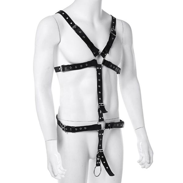 men leather adjustable waist full body harness belt pu leather chest shoulder exotic tanks belt with buckles metal o-ring straps, Black;brown
men leather adjustable waist full body harness belt pu leather chest shoulder exotic tanks belt with buckles metal o-ring straps, Black;brown