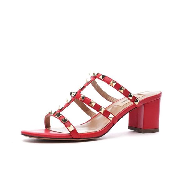 women medium heels sandals fashion red leather open back shoes, Black
women medium heels sandals fashion red leather open back shoes, Black