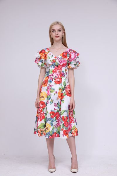 fashion floral printing dresses petal sleeve v neck women's summer sliming dress cotton and polyester blending, Black;gray
fashion floral printing dresses petal sleeve v neck women's summer sliming dress cotton and polyester blending, Black;gray