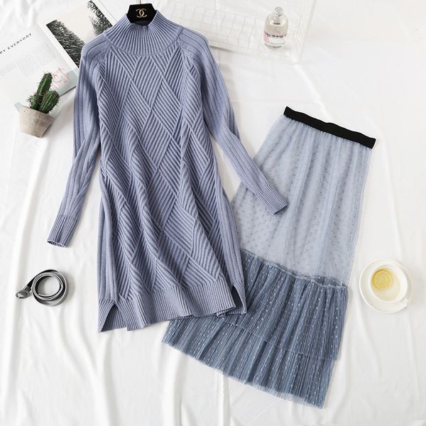 2 piece set women autumn winter turtleneck knitted pullover sweater dress + mesh skirt women set casual with belt dress suits, Gray
2 piece set women autumn winter turtleneck knitted pullover sweater dress + mesh skirt women set casual with belt dress suits, Gray