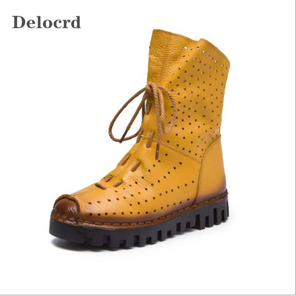 side zipper boots hand-sewn ladies leather boots breathable hole fashion single flat bottom women's shoes, Black
side zipper boots hand-sewn ladies leather boots breathable hole fashion single flat bottom women's shoes, Black