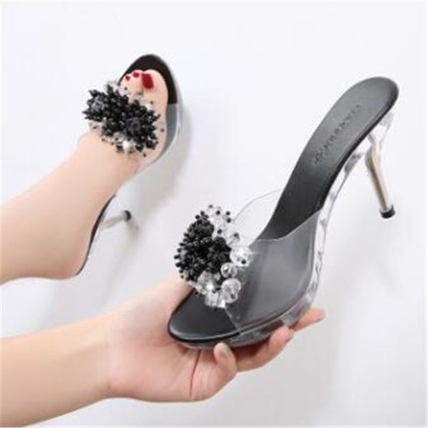 summer new jelly slippers women crystal transparent high heels glass slippers string bead pvc fashion shoes 34-43, Black
summer new jelly slippers women crystal transparent high heels glass slippers string bead pvc fashion shoes 34-43, Black