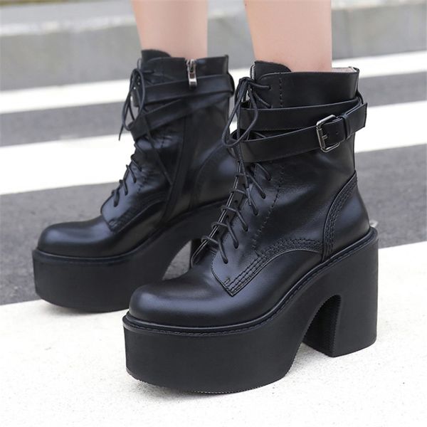 pxelena plus size 34-42 natural genuine leather punk rock gothic cosplay boots women block chunky high heel platform biker shoes, Black
pxelena plus size 34-42 natural genuine leather punk rock gothic cosplay boots women block chunky high heel platform biker shoes, Black
