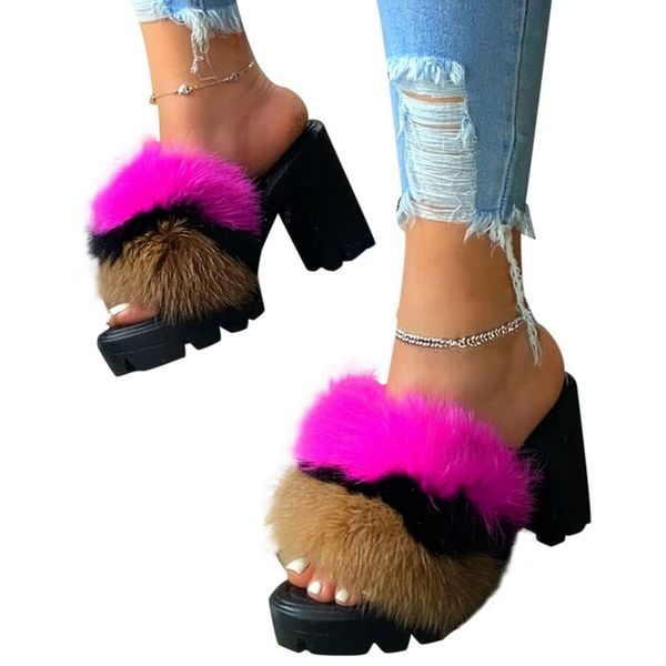 sandals adisputent women's summer high heels vintage plush fur slippers peep toe square heel wedges shoes zapatos mujer, Black
sandals adisputent women's summer high heels vintage plush fur slippers peep toe square heel wedges shoes zapatos mujer, Black