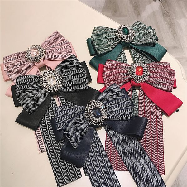 korean handmade crystal striped ribbon brooches for women rhinestone collar needle neck bow tie apparel clothing accessories, Gray
korean handmade crystal striped ribbon brooches for women rhinestone collar needle neck bow tie apparel clothing accessories, Gray