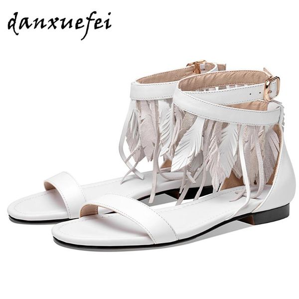 women's genuine leather ankle strap flats snadals fringe fashion summer casual beach sandalias open toe soft shoes, Black
women's genuine leather ankle strap flats snadals fringe fashion summer casual beach sandalias open toe soft shoes, Black