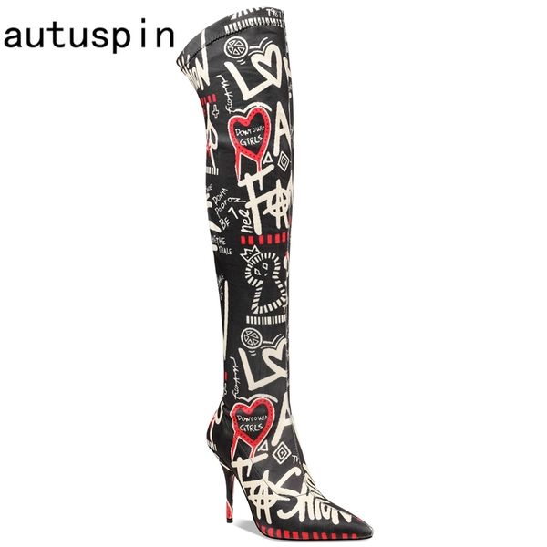 autuspin letter printed thigh boots for women fashion stretch fabric stilettos boots winter runway party nightclub shoes, Black
autuspin letter printed thigh boots for women fashion stretch fabric stilettos boots winter runway party nightclub shoes, Black