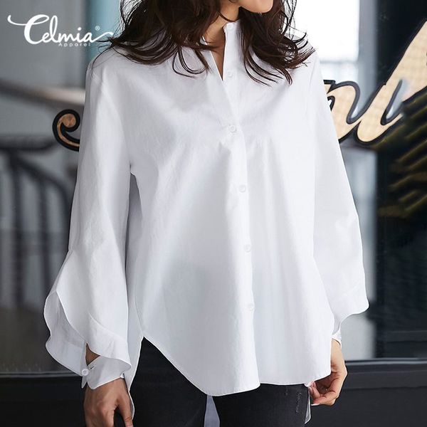 women's blouses & shirts elegant work women 2021 celmia solid long flare sleeve ruffles shirt casual asymmetrical ladies blusas femini, White
women's blouses & shirts elegant work women 2021 celmia solid long flare sleeve ruffles shirt casual asymmetrical ladies blusas femini, White