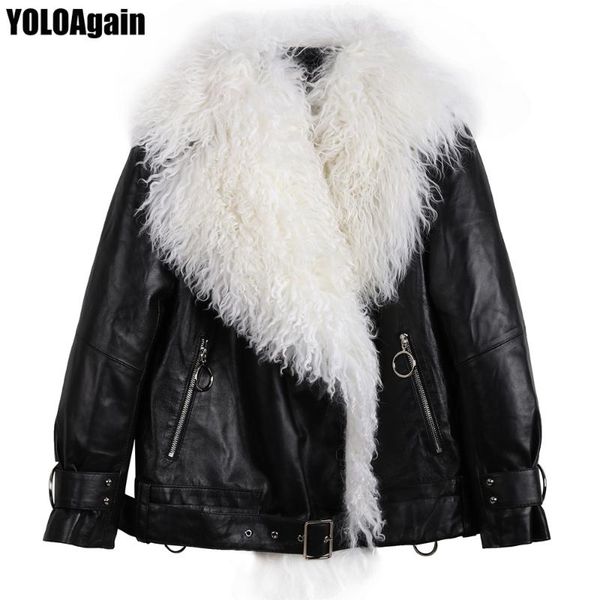 women's leather & faux yoloagain winter warm women white big fur collar shiny shearling jacket ladies genuine, Black
women's leather & faux yoloagain winter warm women white big fur collar shiny shearling jacket ladies genuine, Black