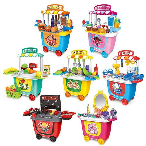 Pretend Play Toy Set Bbq Ice Cream Cart Shop Small Supermarket House Children Home Simulation Mini Trolley Car Kids Toys