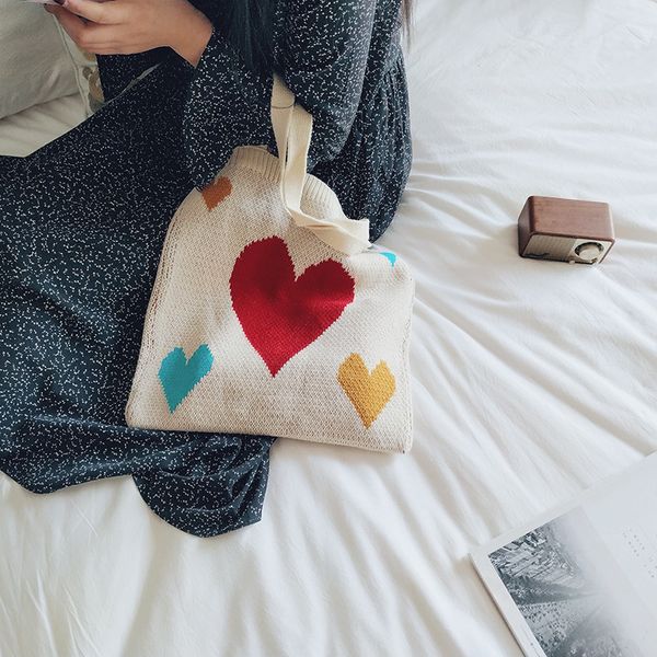 korean version of chic cute girl heart knitted bag female shoulder japanese spring college student tote bag women
korean version of chic cute girl heart knitted bag female shoulder japanese spring college student tote bag women