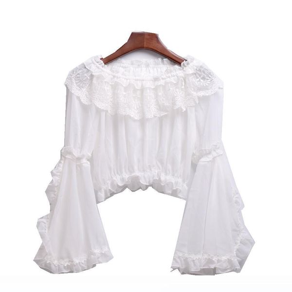 chiffon blouse lolita sweet women off shoulder crop shirt, White
chiffon blouse lolita sweet women off shoulder crop shirt, White