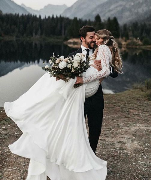 elegant two piece ivory boho wedding dresses a line 2020 long train full sleeve beach bridal gowns lace chiffon country wedding dress, White
elegant two piece ivory boho wedding dresses a line 2020 long train full sleeve beach bridal gowns lace chiffon country wedding dress, White
