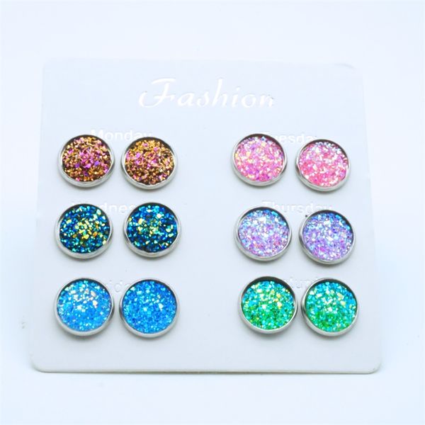 6 pairs/set 12mm round druzy stud earrings set bling sparkly resin stainless steel ear studs charm femme jewelry, Golden;silver
6 pairs/set 12mm round druzy stud earrings set bling sparkly resin stainless steel ear studs charm femme jewelry, Golden;silver