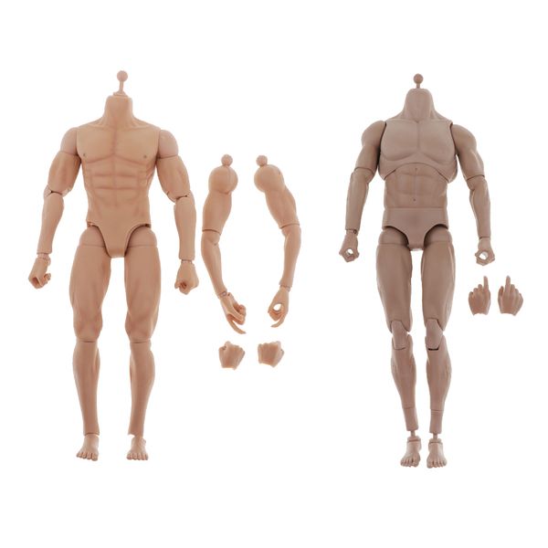 2pcs 1:6 scale skeleton nude flexible male action figures toys w/ spare hand