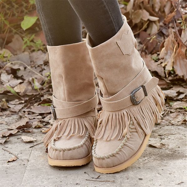 2020 new winter women's boots fashion tassel buckle women flat boots mid-calf warm women snow square-toe, Black 
2020 new winter women's boots fashion tassel buckle women flat boots mid-calf warm women snow square-toe, Black