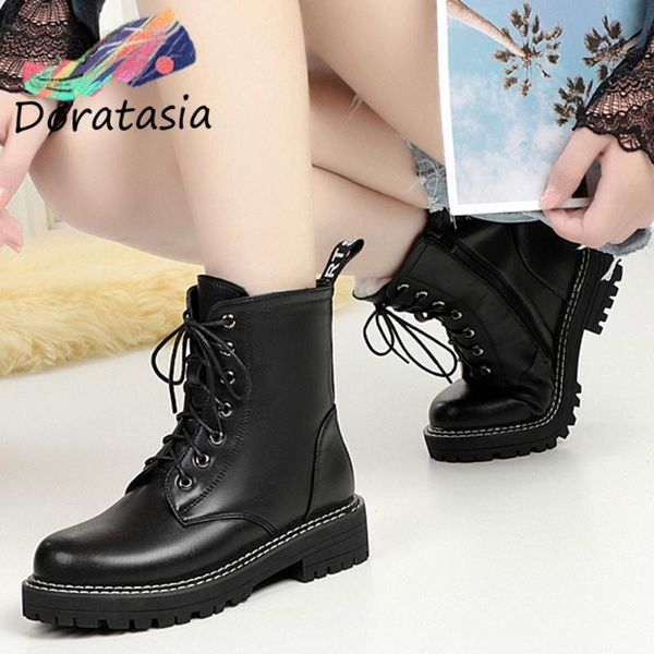 doratasia genuine leather women lace up sewing low heel shoes casual boots women brand short plush warm winter boots, Black
doratasia genuine leather women lace up sewing low heel shoes casual boots women brand short plush warm winter boots, Black
