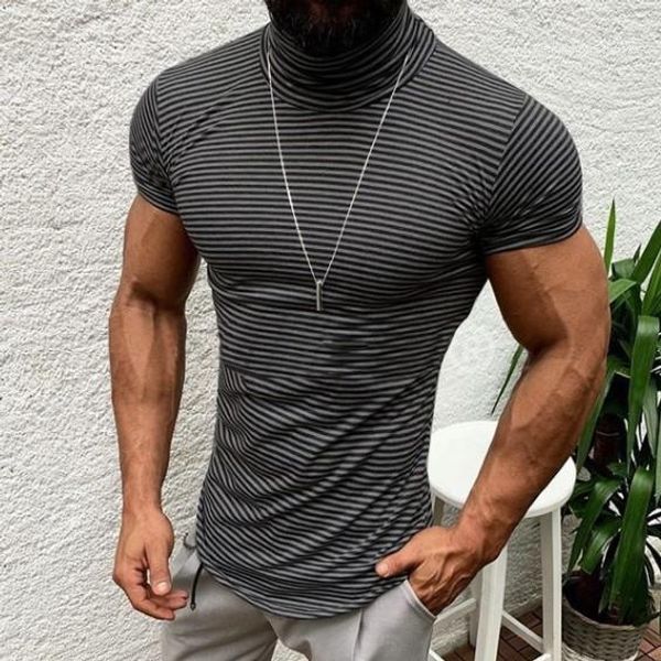 short sleeved male clothes mens striped turtleneck tshirts summer stylish fashion street tees, White;black
short sleeved male clothes mens striped turtleneck tshirts summer stylish fashion street tees, White;black