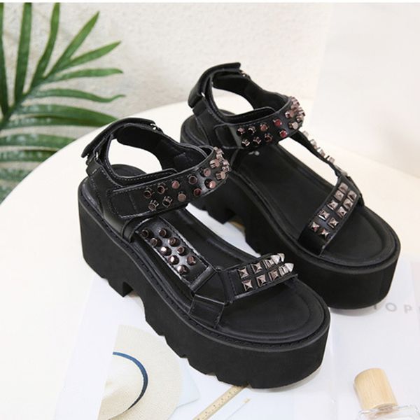 plated metal rivets elevated platform shoes women creepers high heels sandals punk personality studs hook&loop cut-out sandalias, Black
plated metal rivets elevated platform shoes women creepers high heels sandals punk personality studs hook&loop cut-out sandalias, Black
